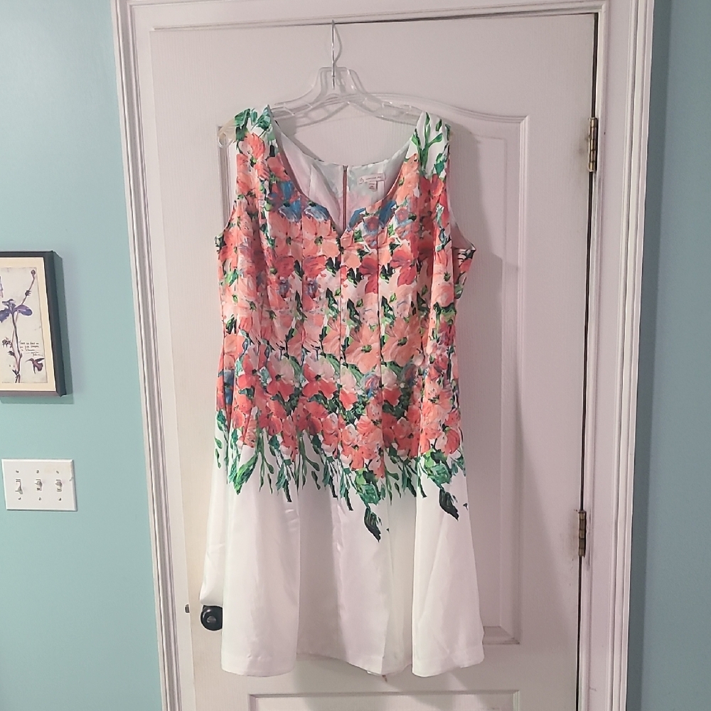 dressbarn Floral Mini Dress - Pink, Green, White